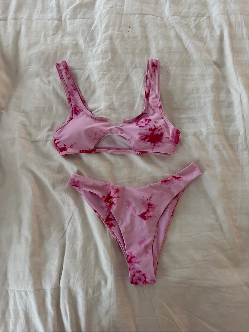 Pink Tie-Dye Cutout Bikini Set
